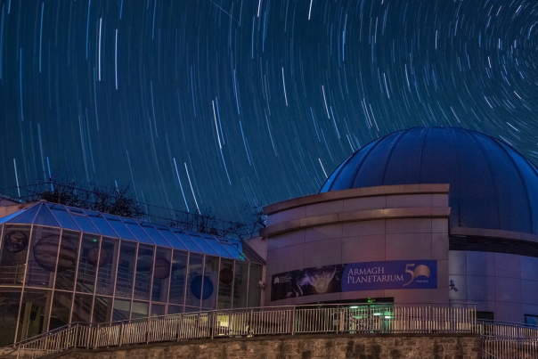 Armagh Planetarium at night with stars in the background