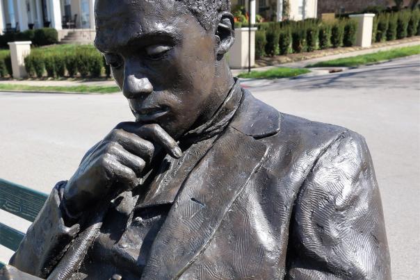 The James Bradley statue on the riverfront in Covington, Ky.