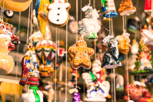 Christmas Ornaments at Holiday Market in Oakland California