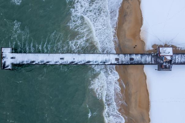 snow on pier