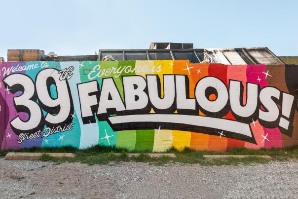 Mural in 39th Street District that says "Everyone is Fabulous"
