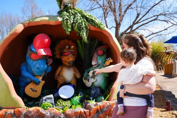 Mom and daughter check out Dinosaur Expedition at the OKC Zoo