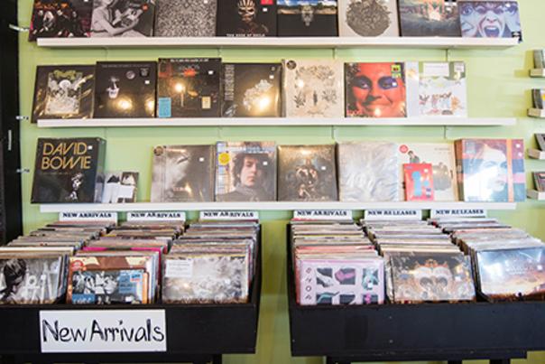 Record shelves at Guestroom Records