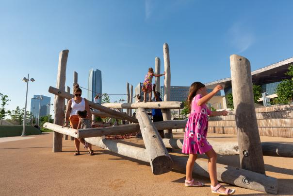 Kids enjoying the playground locate inside Scissortail Park in downtown Oklahoma City