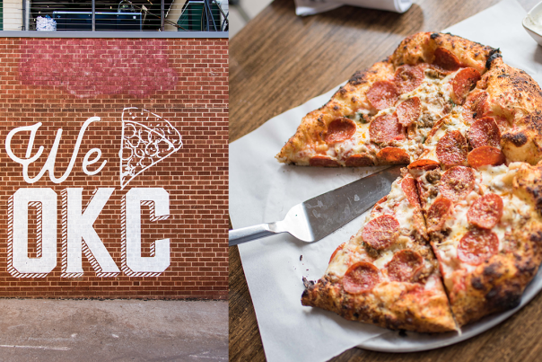 Oklahoma City restaurant mural and pizza