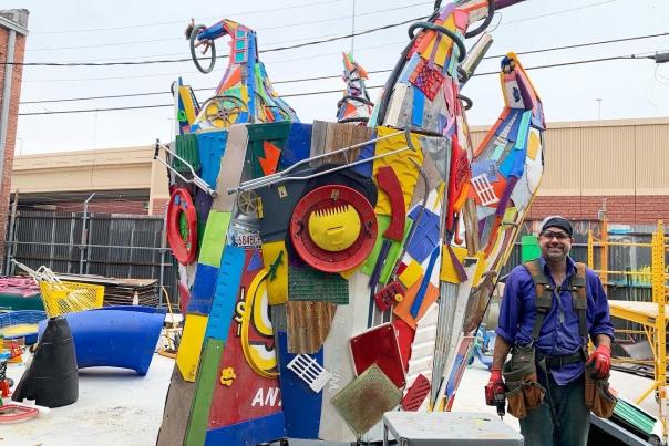 trash art in scissortail park