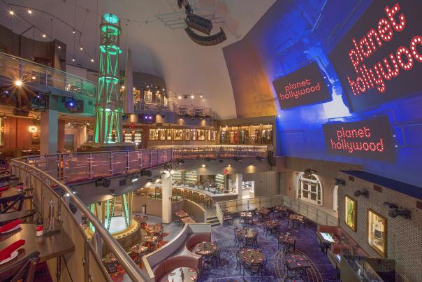 Planet Hollywood interior with big screen