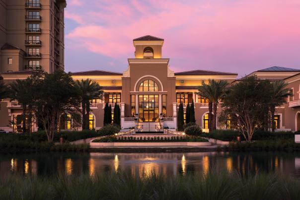 Four Seasons Resort grounds entrance at dusk