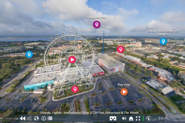 Screenshot of aerial shot of ICON Park from the Orlando Virtual Tour