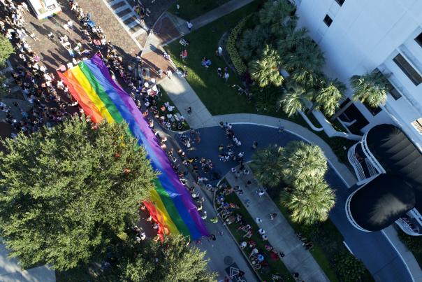 2021 Come Out With Pride Orlando event rainbow flag aerial