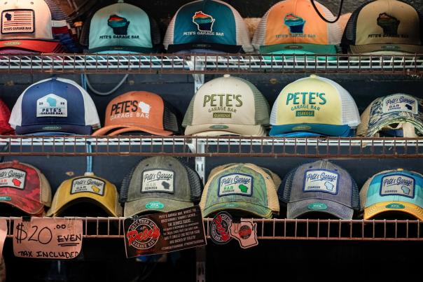 Pete's Garage Bar well known hat collection in Oshkosh, Wisconsin