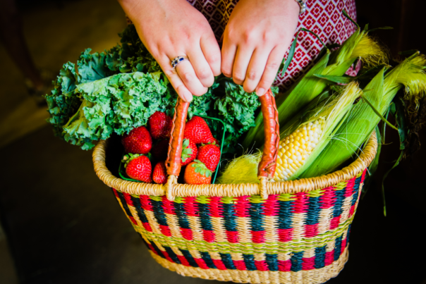 Basket full of fruits and vegetables