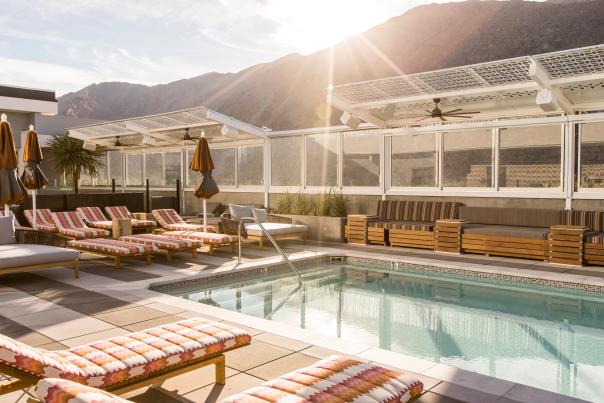 The rooftop pool at the Kimpton The Rowan in Palm Springs.