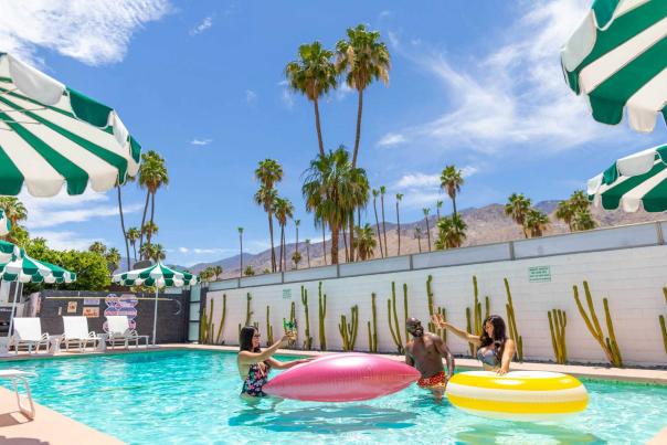 Two woman and a man in the pool at The Marley