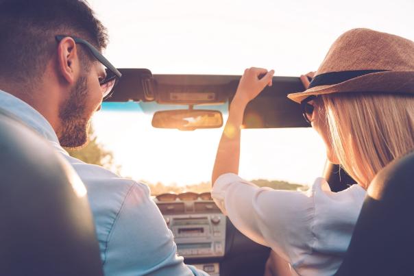 Enjoying road trip together.