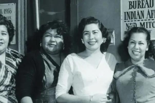 The 1956 Tribal Council: LaVerne Saubel, Elizabeth Pete-Monk, Gloria Gillette, Vyola Ortner and Eileen Miguel.