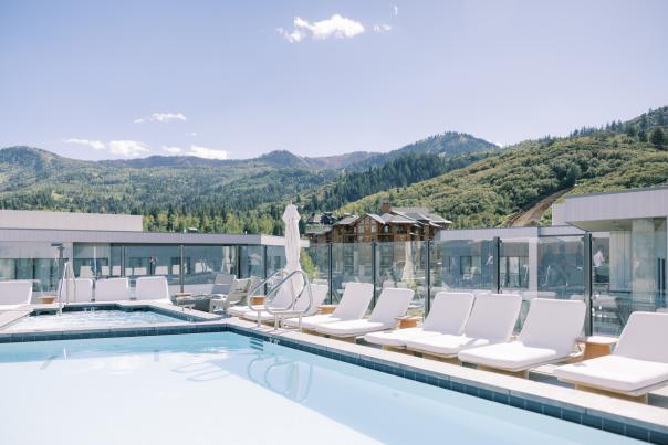 Rooftop pool with mountain views