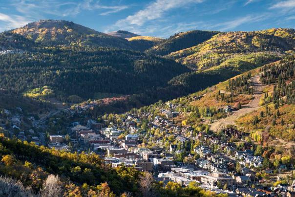 Aerial view of Park City, UT in the fall