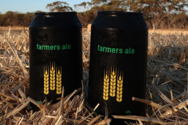 two black cans of beer sitting in a field of hay