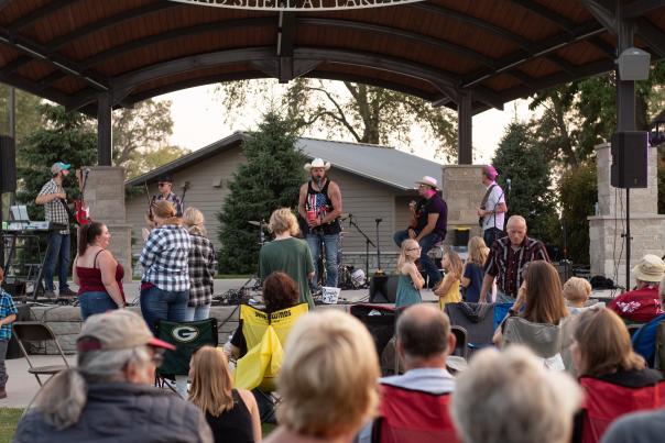 The Ramble performs on the stage of Celebrate Plover in Plover, Wisconsin.