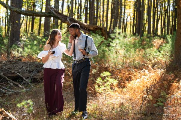 A couple wanders the ground at Three Hammers Winery in the Poconos.