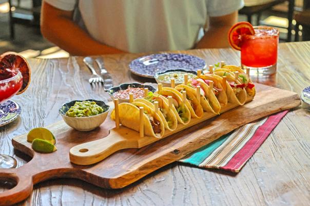 The table is set with delicious tacos and drinks at Alta Vida restaurant at Camelback Resort in the Poconos.