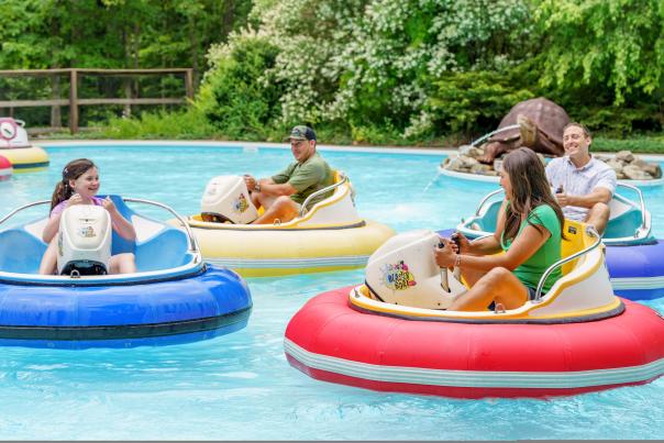 A group enjoys the bumper boats at Costa's Family Fun Park in the Poconos