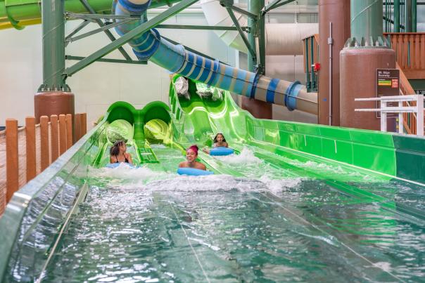 Guests at Great Wolf Lodge enjoy the waterpark slides.