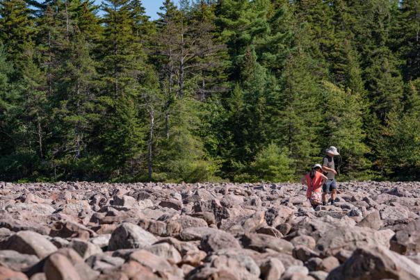 Hikers explore Boulder Field at Hickory Run State Park in the Poconos.