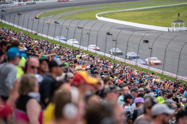 Fans watch the NASCAR action at Pocono Raceway