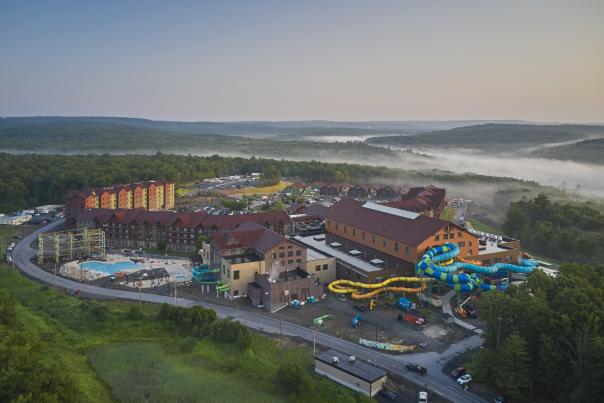 An aerial photos of Great Wolf Lodge in the Pocono Mountains.