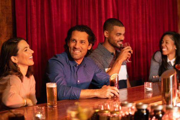 Couples enjoy drinks at The Varsity Room Speakeasy in Milford, PA in the Pocono Mountains.