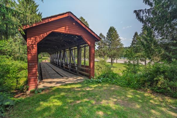 A view of the covered bridge at Beltzville State Park in the Poconos
