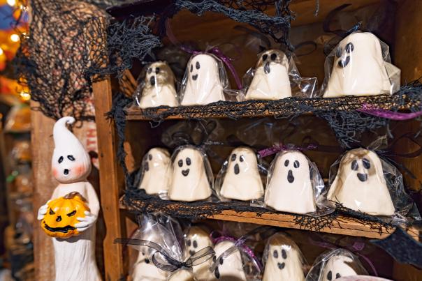 Just in time for Halloween, a selection of ghost-shaped baked goods are on display at the Stroudsmoor Bakery and Cafe in the Poconos.