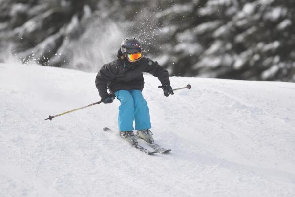 A boy enjoys a ski run at Shawnee Mountain in the Poconos.