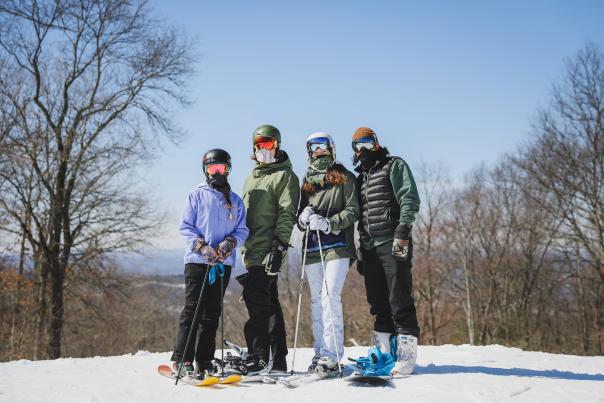 A group prepares to enjoy a day of skiing at Shawnee Mountain.