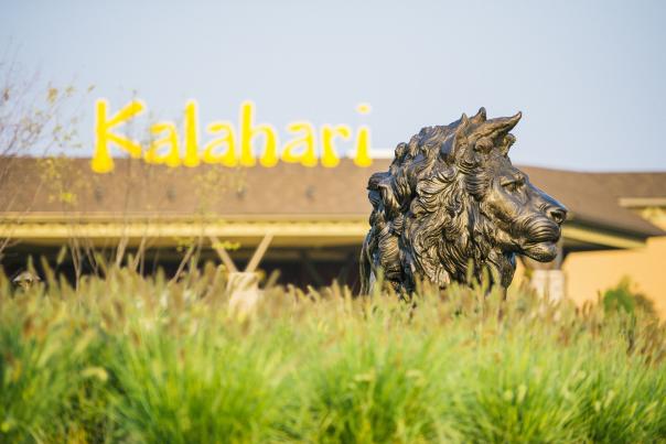 A statue of a lion stands outside Kalahari Resort in the Poconos