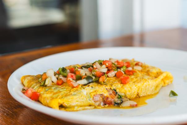 An omelet on a white plate
