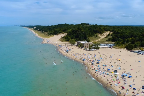 Aerial view of people on the beach