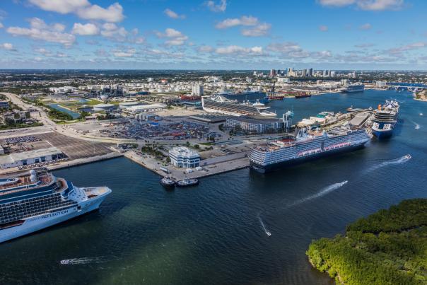 aerial view of port everglades showing ships in port