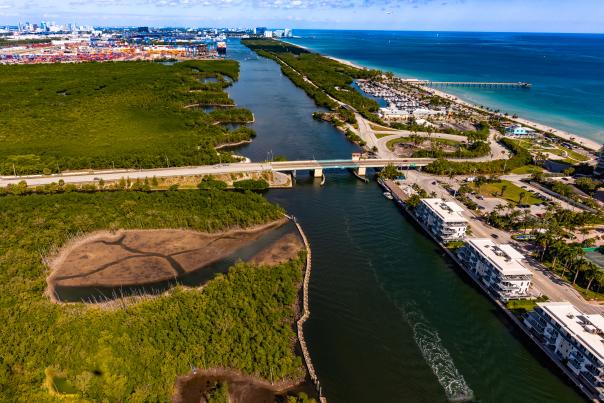 Waterways between Broward County's West Lake Park mitigation and Port Everglades.