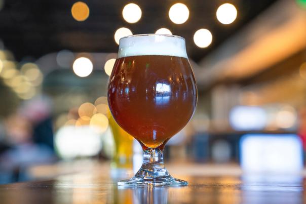 Close up of a glass of beer on the bar