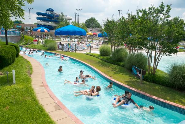 People in tubes going down a lazy river