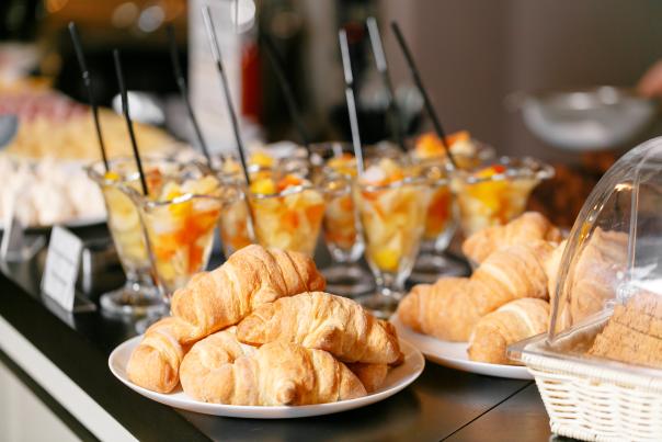 Croissants and fruit cups