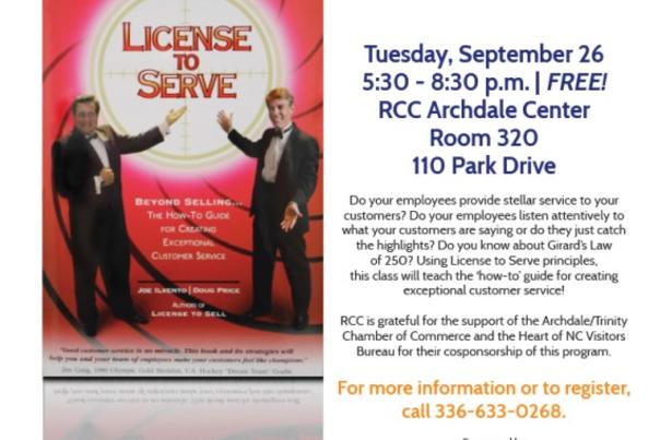 License to Serve Customer Service Course Set for Sept. 26 at RCC Archdale Center