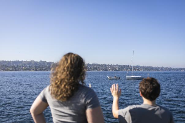 family at the water