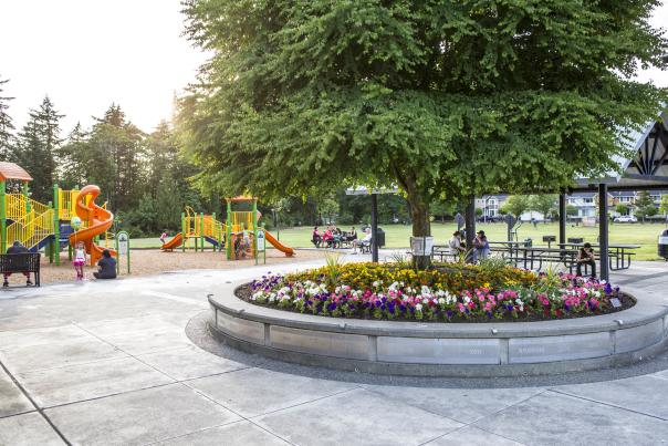 park playground with flowers