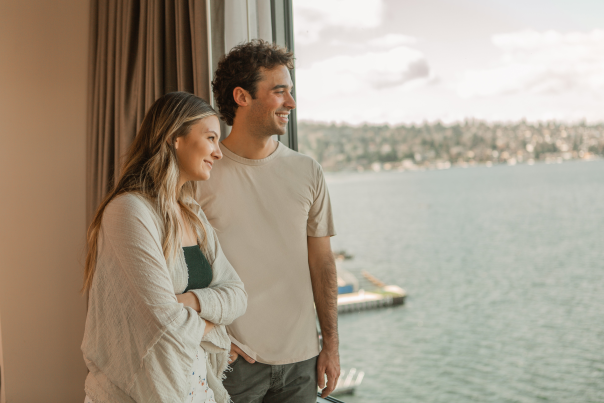 Couple looking out the window