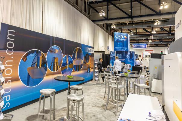 Exhibitor space set up at SPIE Convention in Rochester