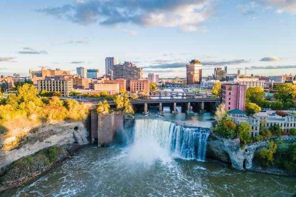 High Falls urban waterfall in Rochester, NY